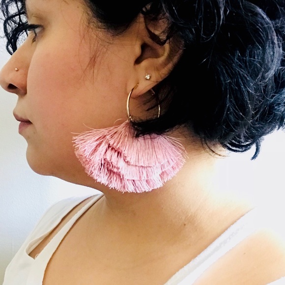1 left! Rose Tassel Fringe Statement Hoop Earrings - Picture 2 of 5